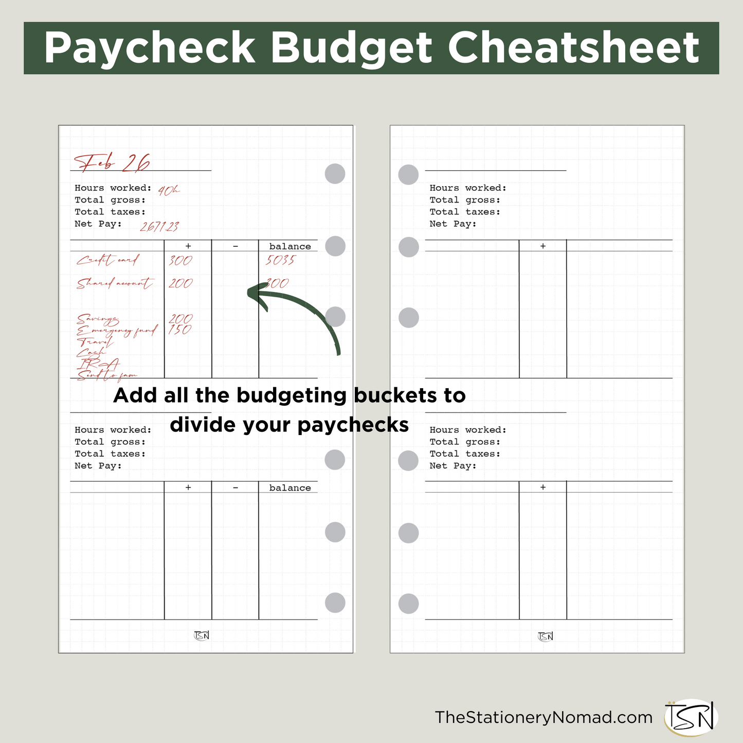 Paycheck Budget Cheatsheet