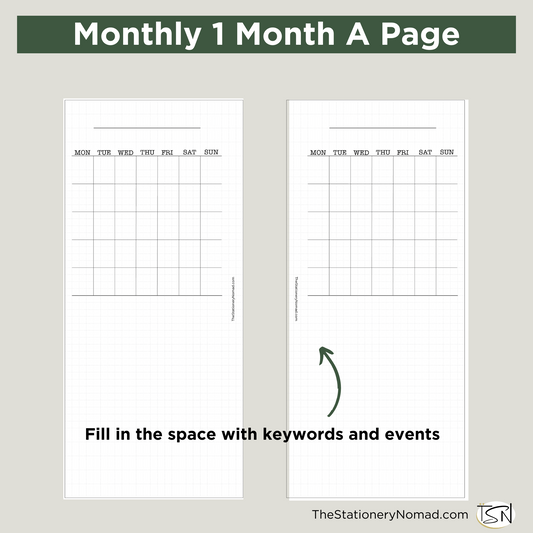 Monthly calendar - ONE Month per page